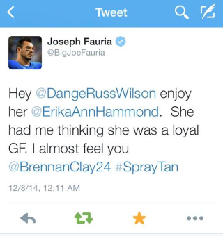 Illustration for article titled Joseph Fauria's Tweet About His Girlfriend And Russell Wilson Is...Odd